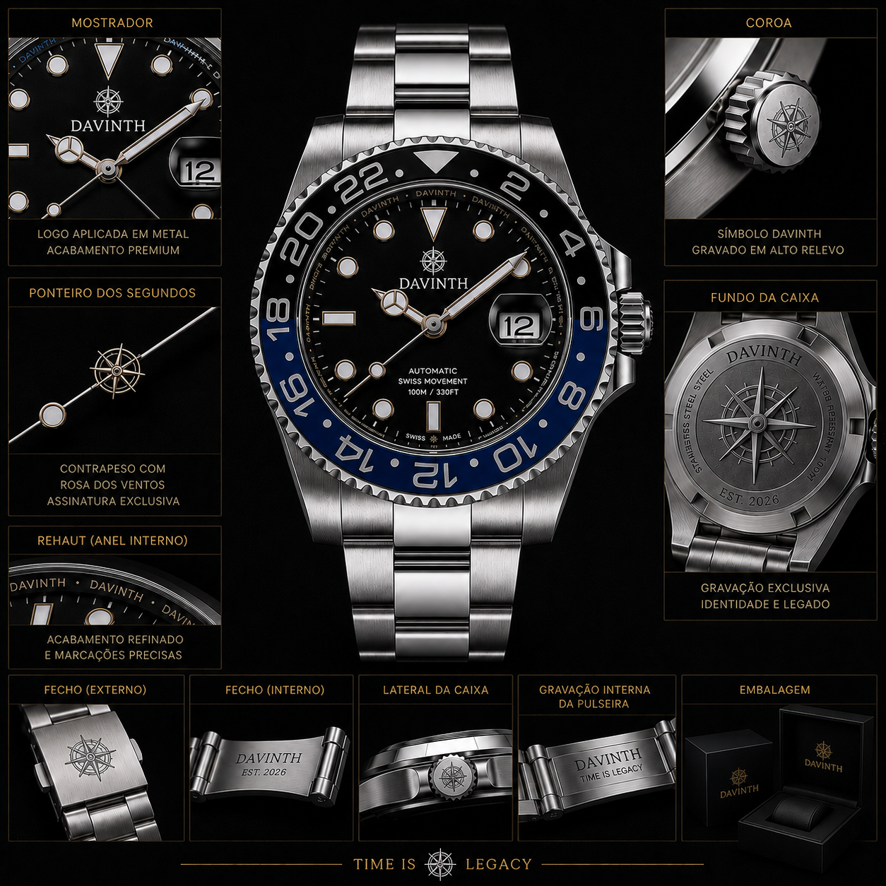 Davinth NOCTURNE GMT 40 / CERAMIC Bicolor Dusk Bezel / OYSTER Steel Bracelet
