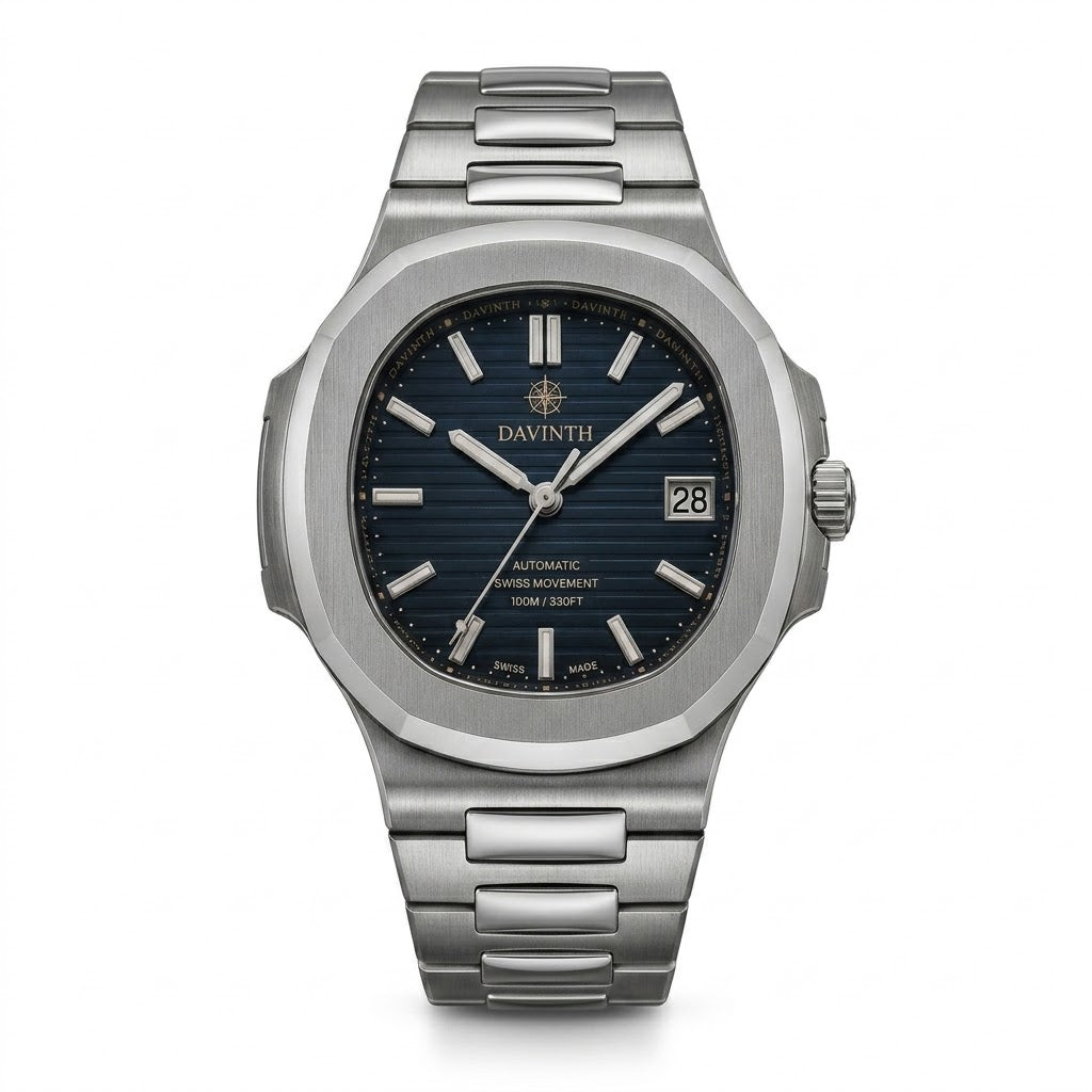 Davinth CASPIAN 40 Integrated Steel / DEEP BLUE Ribbed Dial / H-Link Bracelet