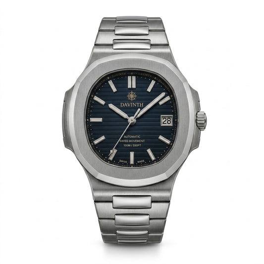 Davinth CASPIAN 40 Integrated Steel / DEEP BLUE Ribbed Dial / H-Link Bracelet