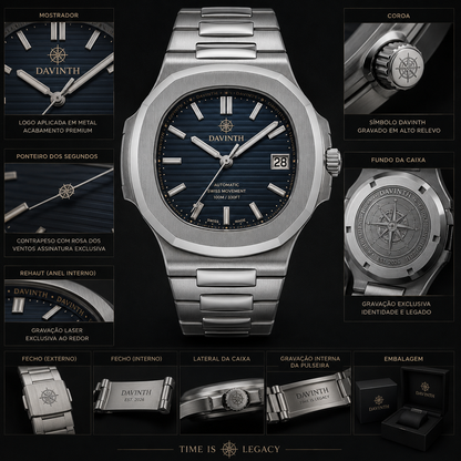 Davinth CASPIAN 40 Integrated Steel / DEEP BLUE Ribbed Dial / H-Link Bracelet