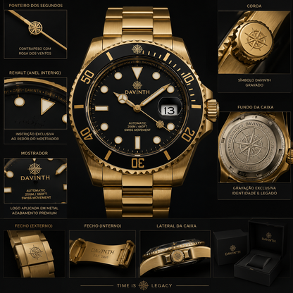 Davinth GILDED DEEP 40 / PVD 18K Gold Finish / ONYX BLACK Dial / OYSTER Bracelet