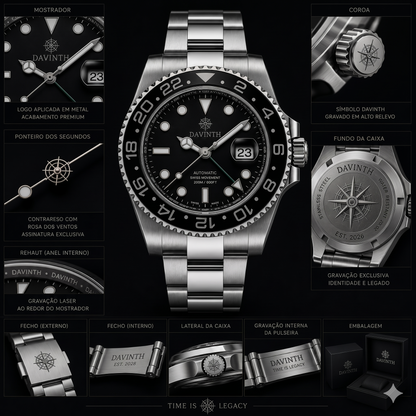 Davinth MERIDIAN GMT 40 / MONOCHROME Ceramic Bezel / OYSTER Steel Bracelet
