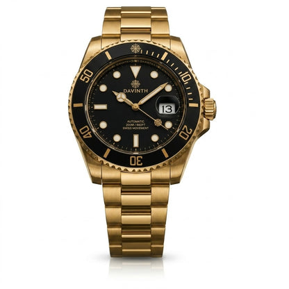 Davinth GILDED DEEP 40 / PVD 18K Gold Finish / ONYX BLACK Dial / OYSTER Bracelet