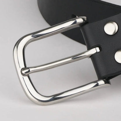 MODISTIAZ black leather belt with a polished silver-tone buckle and keeper.